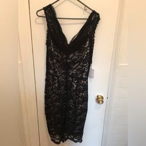 Calvin Klein black lace & gold dress.